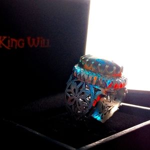 Royalty turquoise and brown marble men's ring